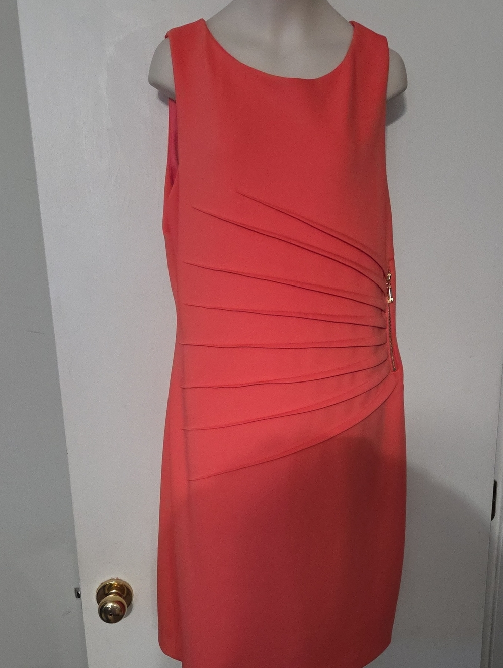 Ivanka Trump Coral-Peach Sleeveless Pleated Sheath Dress